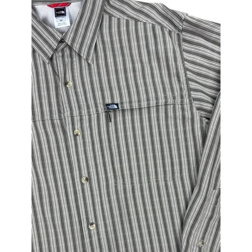 The North Face Men's Large Striped Roll-Tab Long Sleeve Shirt Zipper Pocket Hike